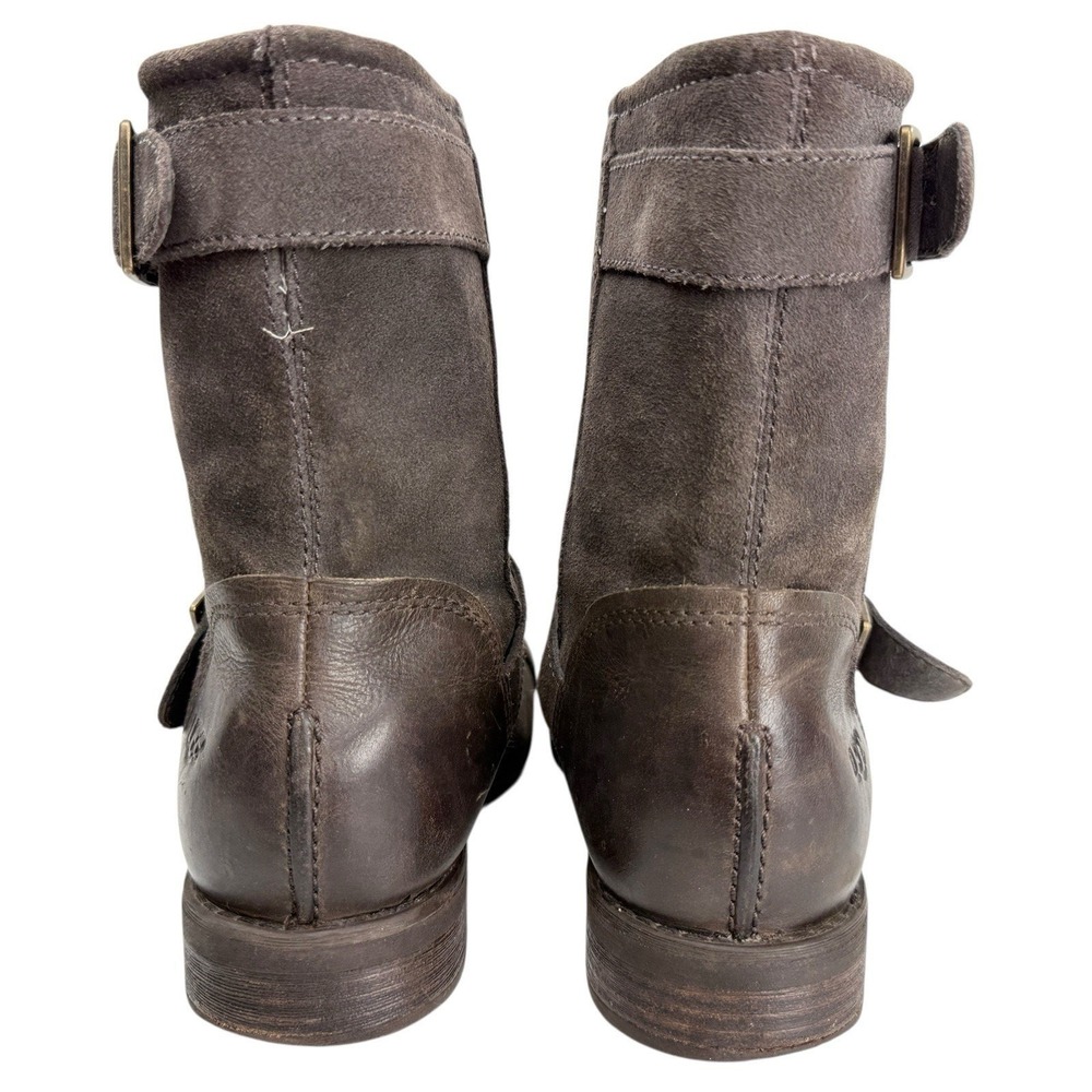UGG Ellee Engineer Boots Women 39.5 9 Grey Suede Leather Cap Toe Buckle Moto - Picture 6 of 12
